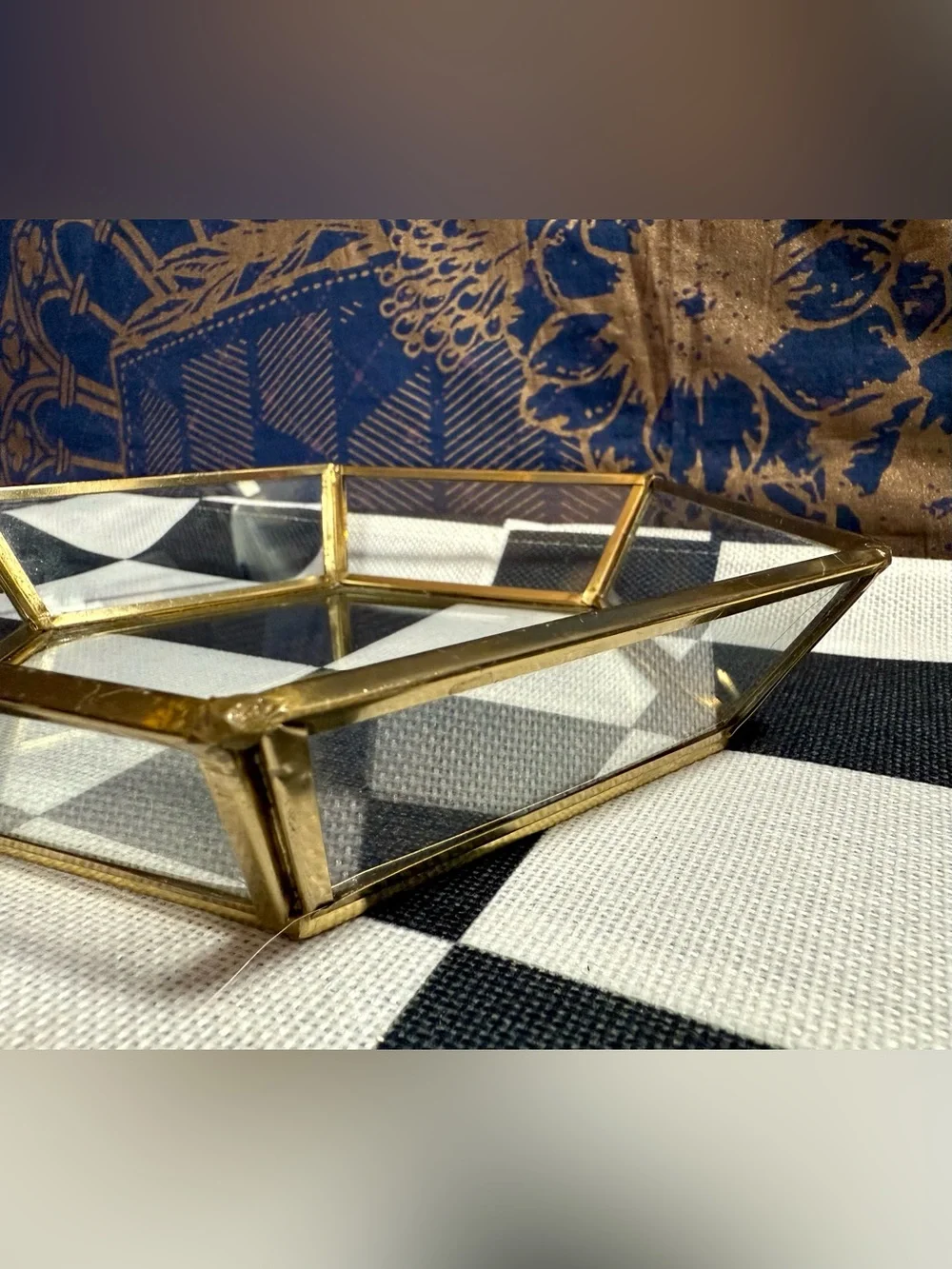Vintage Hexagon Glass & Brass 8